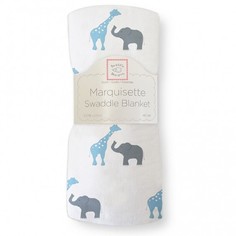 Пеленка детская тонкая SwaddleDesigns Маркизет B Giraffe/Elephant, цвет: голубой