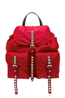 Красный текстильный рюкзак Black Nylon Prada