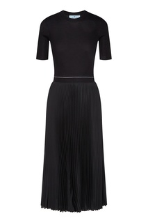 Черное платье с плиссированным подолом Prada
