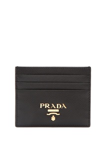 Черная кожаная визитница Prada