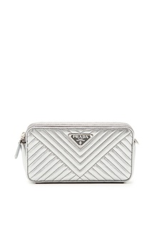 Серебристая стеганая сумка Prada