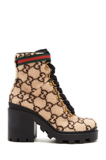 Бежевые ботинки со шнуровкой и монограммой GG Gucci