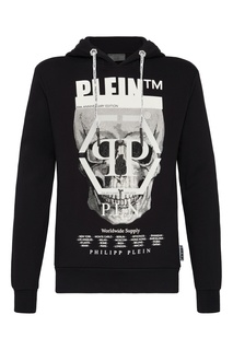 Черное худи с принтом и кристаллами Philipp Plein