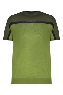 Зеленая вязаная футболка с полоской Prada