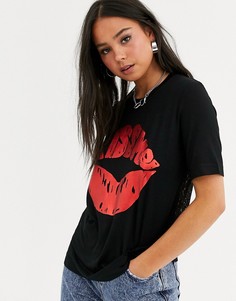 Футболка с принтом Love Moschino kiss my lips - Черный