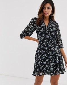 Платье с запахом и цветочным принтом Uttam Boutique - Черный
