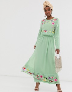 Двухслойное платье макси с вышивкой ASOS DESIGN - Зеленый