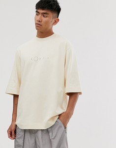 Oversize-футболка с синим принтом на груди ASOS WHITE - Бежевый