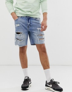 Рваные джинсовые шорты зауженного кроя Bershka - Синий