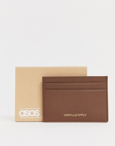 Коричневая кожаная кредитница с тиснением металлик ASOS DESIGN - Коричневый