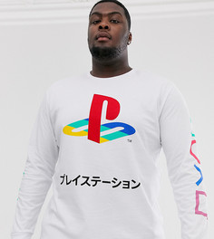 Свободный лонгслив с принтом на груди и рукавах ASOS DESIGN Plus Playstation - Белый