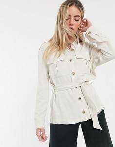 Бежевая рубашка в стиле милитари с поясом Bershka - Бежевый
