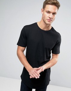 Удлиненная черная футболка с асимметричным краем River Island - Черный