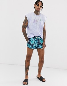 Темно-синие суперкороткие шорты для плавания с принтом тай-дай ASOS DESIGN - Темно-синий