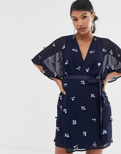 Декорированное платье мини с запахом и завязкой ASOS DESIGN - Мульти