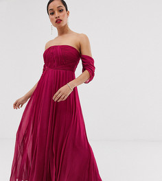 Платье макси с плиссировкой и открытыми плечами ASOS DESIGN Petite Bridesmaid - Красный