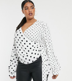 Топ с запахом в горошек и завязками на рукавах ASOS DESIGN Curve - Мульти