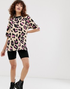 Oversize-футболка со звериным принтом неоново-розового цвета ASOS DESIGN - Мульти