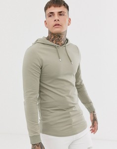 Худи обтягивающего кроя цвета хаки с закругленным низом ASOS DESIGN - Зеленый