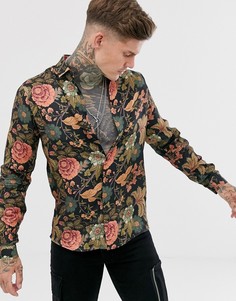 Черная узкая рубашка с цветочным принтом ASOS DESIGN - Черный