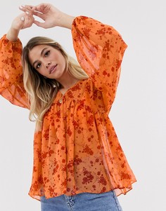 Свободный топ с V-образным вырезом и цветочным принтом ASOS DESIGN - Мульти