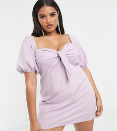 Сиреневое короткое приталенное платье с пышными рукавами Boohoo Plus - Фиолетовый