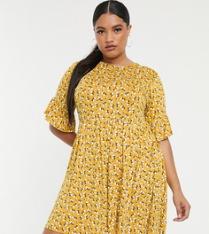 Желтое свободное платье с цветочным принтом Boohoo Plus - Мульти