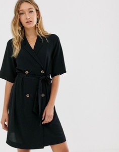 Черное двубортное платье мини с завязкой на талии Monki - Черный