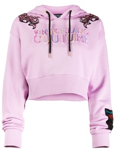 Versace Jeans Couture logo embroidered cropped hoodie