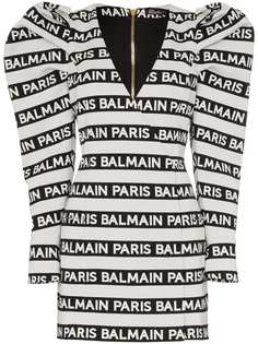 Balmain полосатое платье мини со структурными плечами