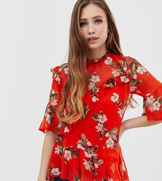 Эксклюзивная блузка с оборками и принтом Miss Selfridge - Мульти