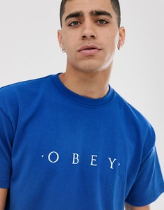 Синяя футболка из переработанных материалов с логотипом на груди Obey Novel - Синий