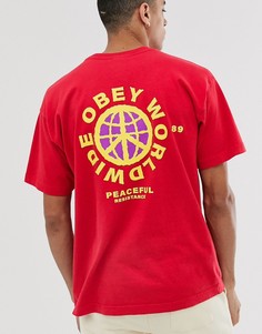 Красная футболка с принтом на спине Obey Peaceful Resistance - Красный