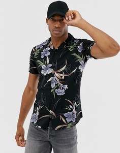 Приталенная премиум-рубашка с цветочным принтом Jack & Jones - Черный