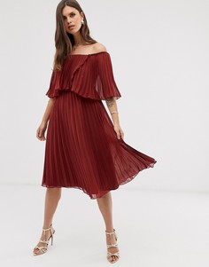 Плиссированное двухслойное платье миди ASOS DESIGN - Красный
