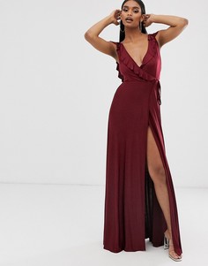 Платье макси с запахом, оборкой и поясом ASOS DESIGN - Красный