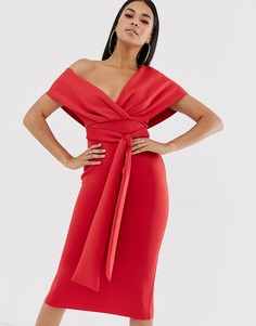 Платье-футляр миди с завязкой и спущенными плечами ASOS DESIGN - Красный