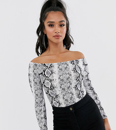Боди с открытыми плечами и змеиным принтом Boohoo Petite - Мульти