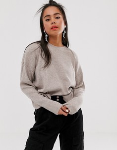 Бежевый свободный джемпер в рубчик Bershka - Бежевый