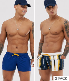 Короткие шорты для плавания темно-синего цвета и в полоску ASOS DESIGN Набор из 2 пар со скидкой