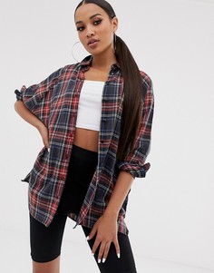 Синяя рубашка бойфренда в клетку с длинными рукавами ASOS DESIGN - Мульти