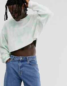 Укороченный черный/зеленый oversize-свитшот с эффектом кислотной стирки ASOS DESIGN - Черный