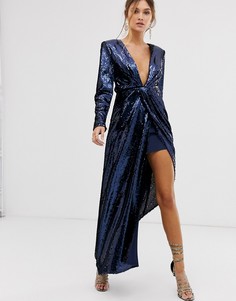Асимметричное платье макси с глубоким вырезом и пайетками ASOS EDITION - Темно-синий
