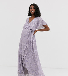 Платье макси с отделкой пайетками и кейпом ASOS DESIGN Maternity - Мульти