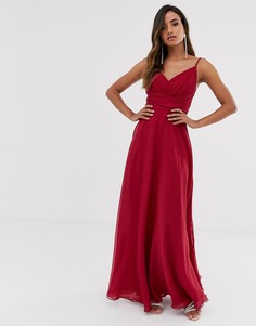 Платье макси на бретельках со сборками и поясом ASOS DESIGN Bridesmaid - Красный