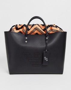 Большая сумка-тоут из переработанной кожи Emporio Armani - Черный