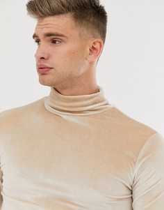 Бежевый велюровый обтягивающий лонгслив-водолазка ASOS DESIGN - Бежевый