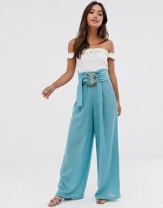 Фактурные брюки с широкими штанинами и пряжкой ASOS DESIGN - Синий