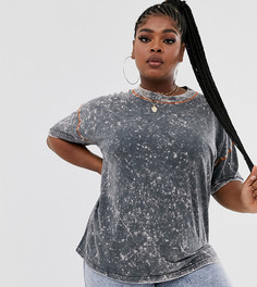 Oversize-футболка с эффектом кислотной стирки и контрастной строчкой ASOS DESIGN Curve - Серый