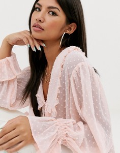 Блузка из ткани добби с длинными рукавами и завязкой спереди ASOS DESIGN - Бесцветный